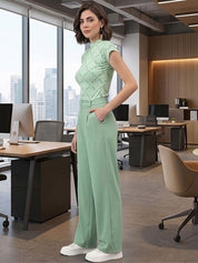 Green Relaxed Fit High-Rise Trousers for Women | Kotty
