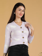 Kotty Women Printed V-Neck Long Sleeves Cardigan