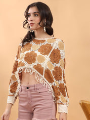 Kotty Self Design Batwing Sleeves Crop Top