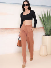 Kotty Women Comfort Relaxed Fit High-Rise Pleated Parallel Trousers