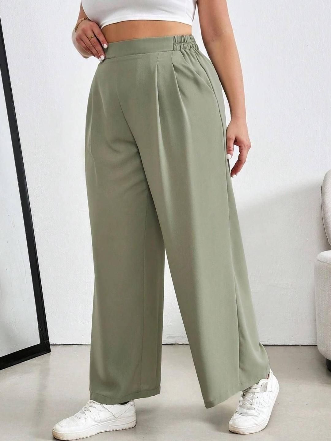 CURVE BY KOTTY Women Relaxed Straight Leg High-Rise Trousers