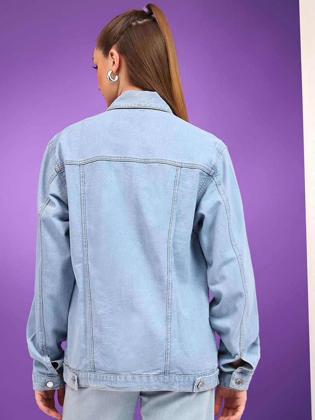 Kotty Women Spread Collar Solid Casual Denim Jacket
