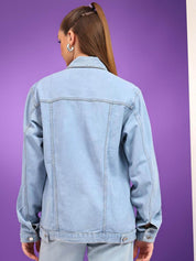 Kotty Women Spread Collar Solid Casual Denim Jacket