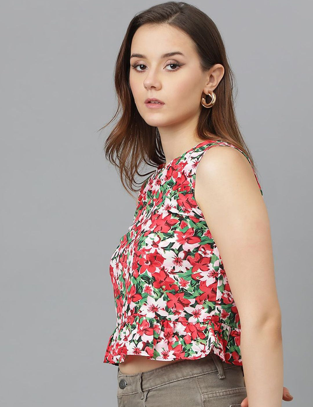 Kotty Floral Print Crepe Crop Top