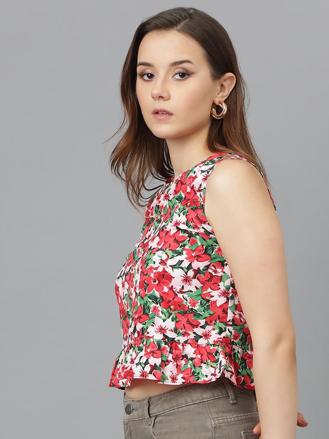 Kotty Floral Print Crepe Crop Top