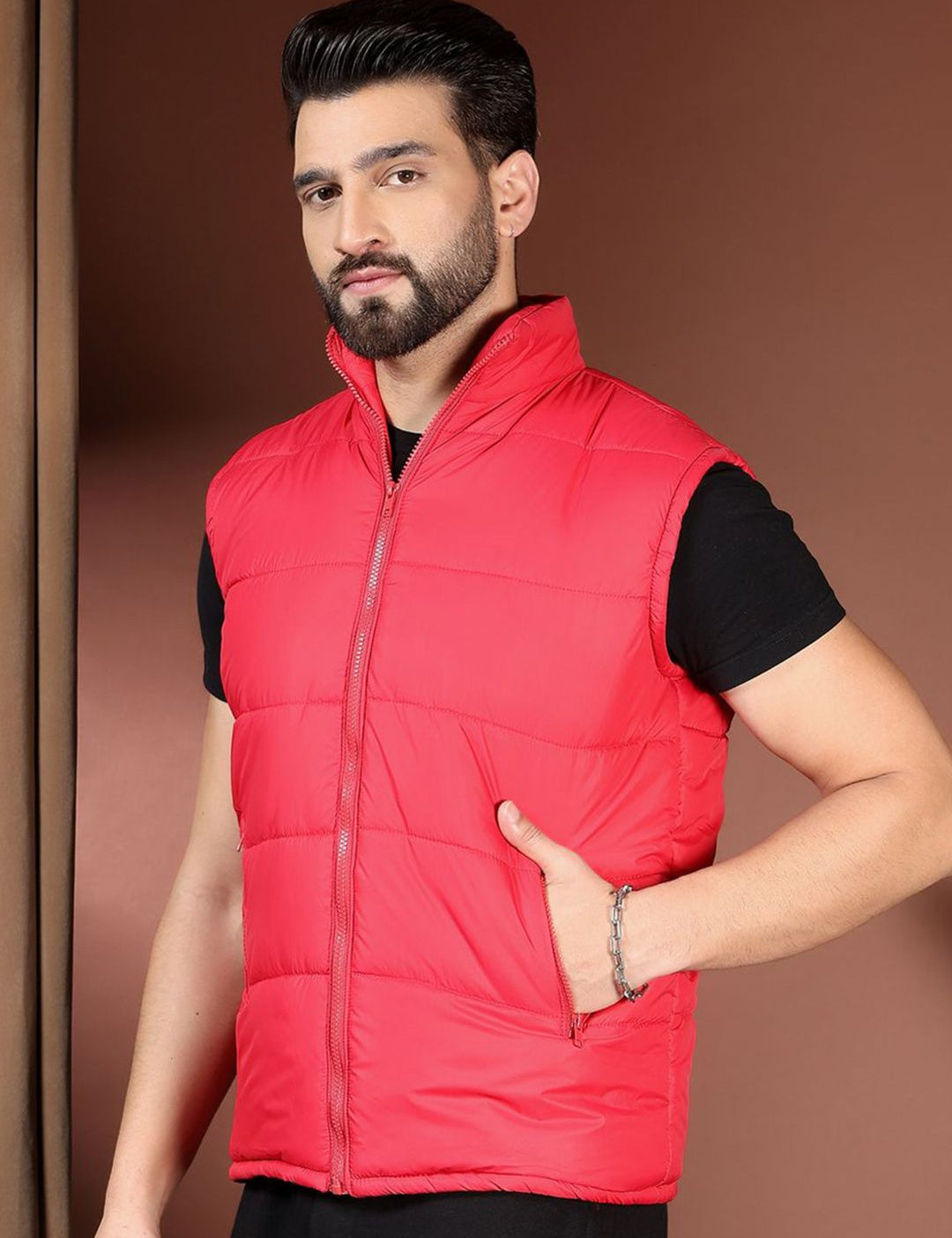 Kotty Men Stand Collar Solid Puffer Jacket