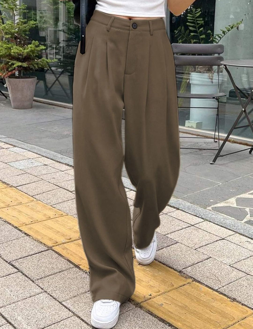 Kotty Women Relaxed Straight Leg Wide Leg High-Rise Pleated Trousers