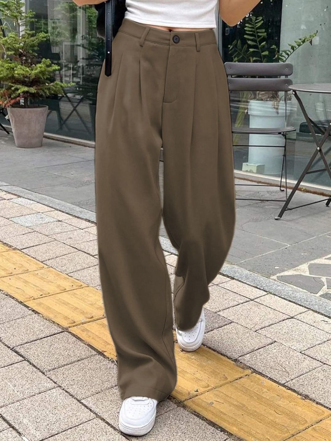 Kotty Women Relaxed Straight Leg Wide Leg High-Rise Pleated Trousers