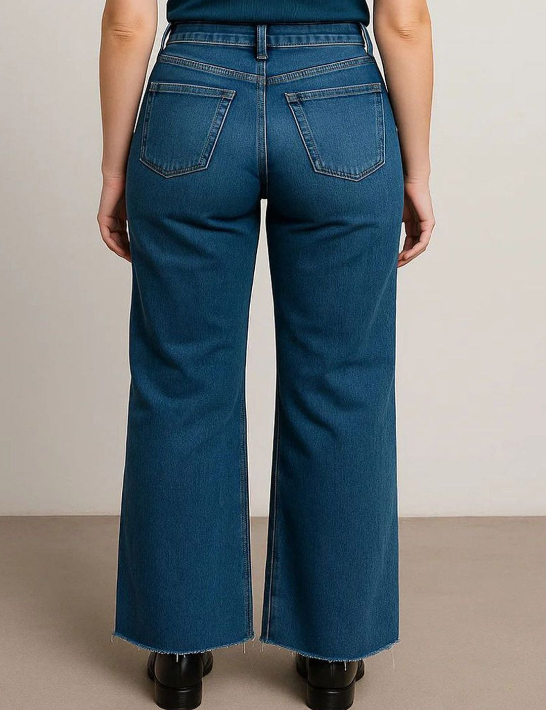 Kotty Womens Dark Blue High-Rise Straight Fit Distress Jeans