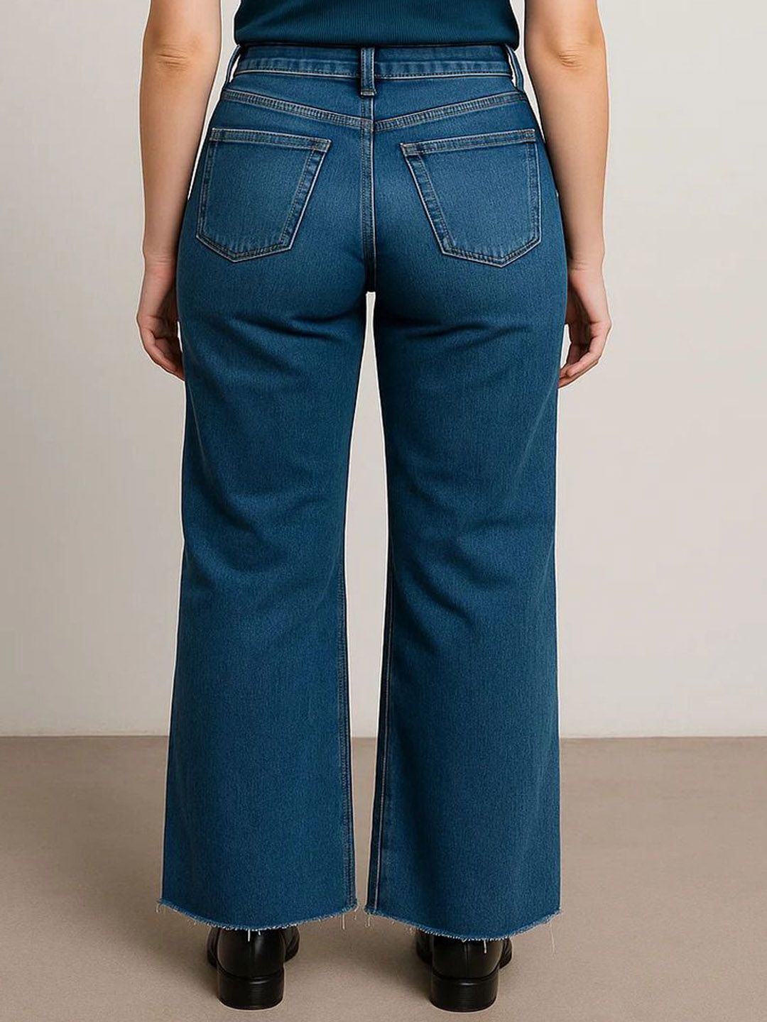 Kotty Womens Dark Blue High-Rise Straight Fit Distress Jeans