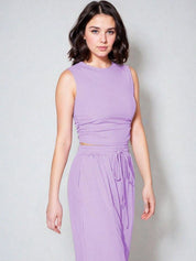 Kotty Purple Round Neck Sleeveless Top With Trouser