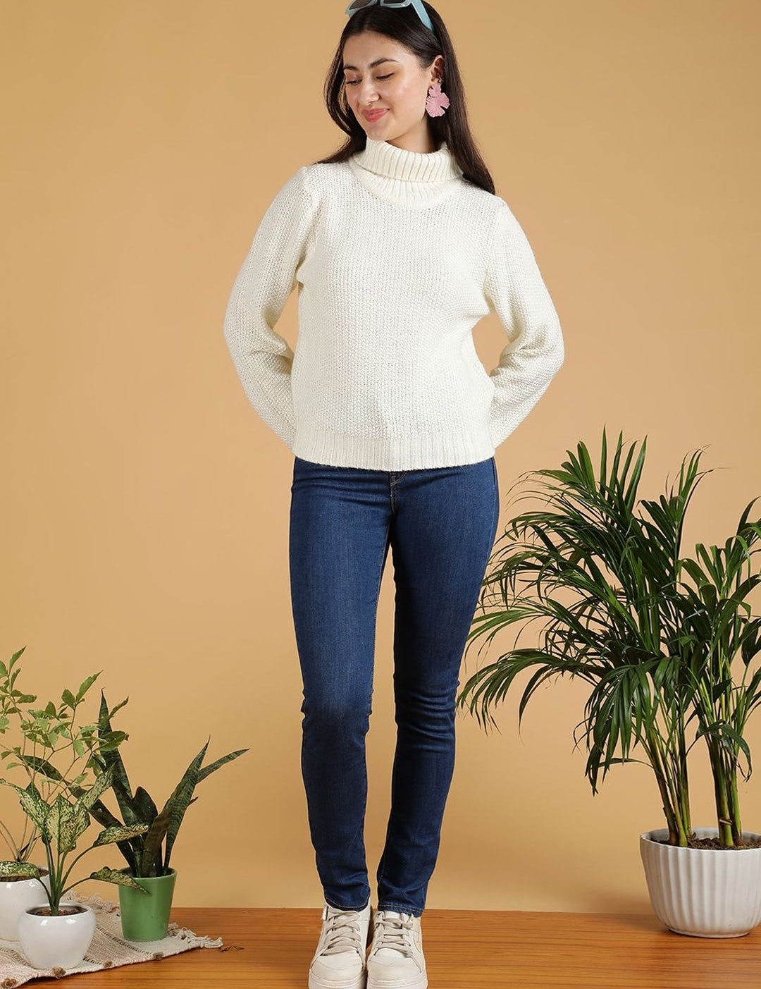 Kotty Women Cable Knit Turtle Neck Pullover Sweater