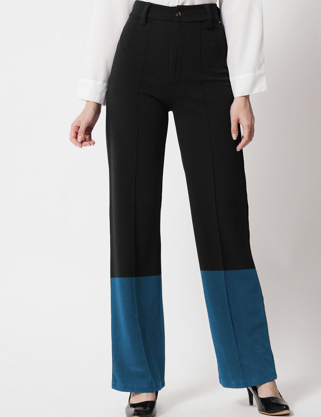Kotty Women Colourblocked High-Rise Easy Wash Trousers