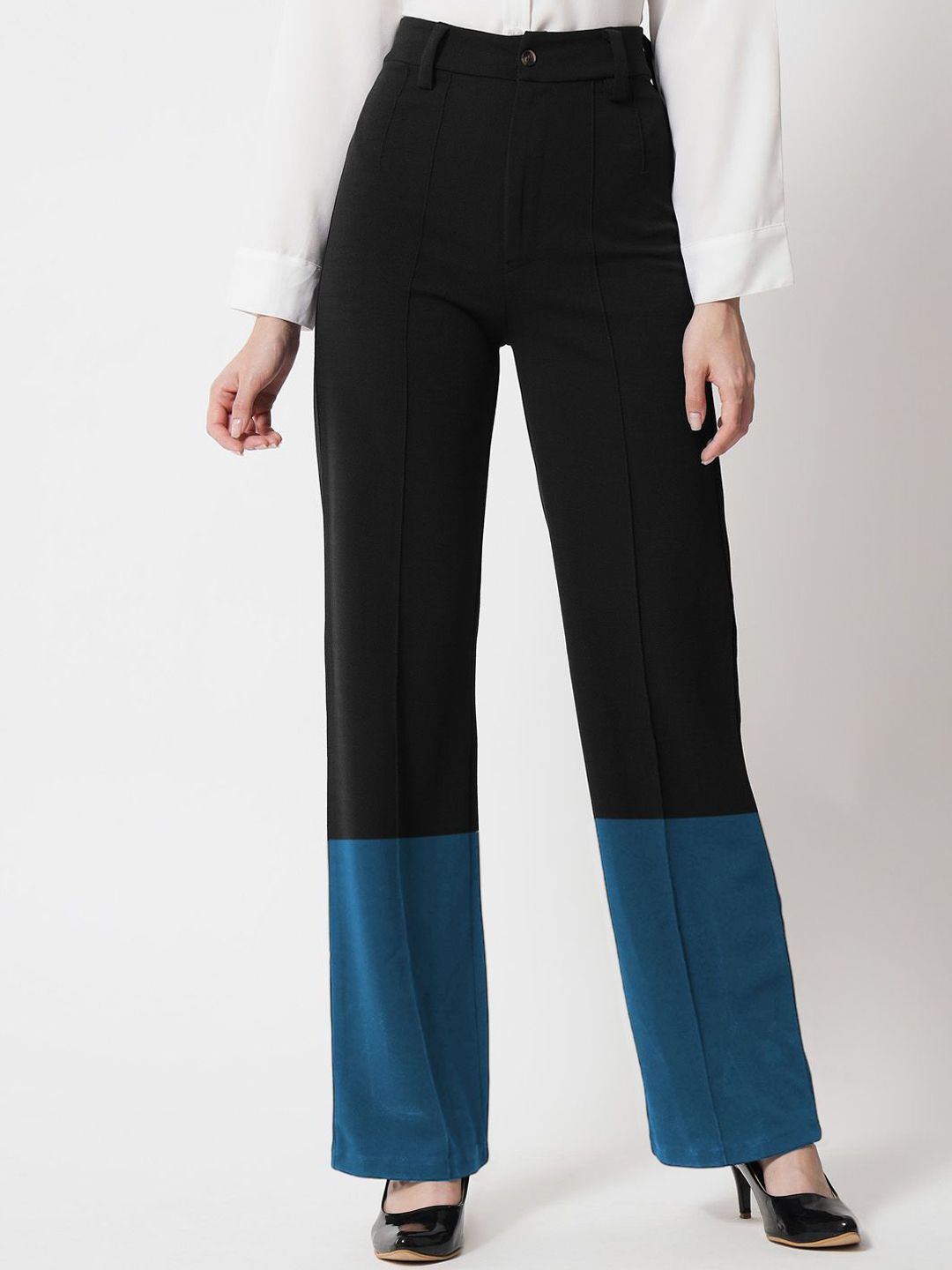 Kotty Women Colourblocked High-Rise Easy Wash Trousers