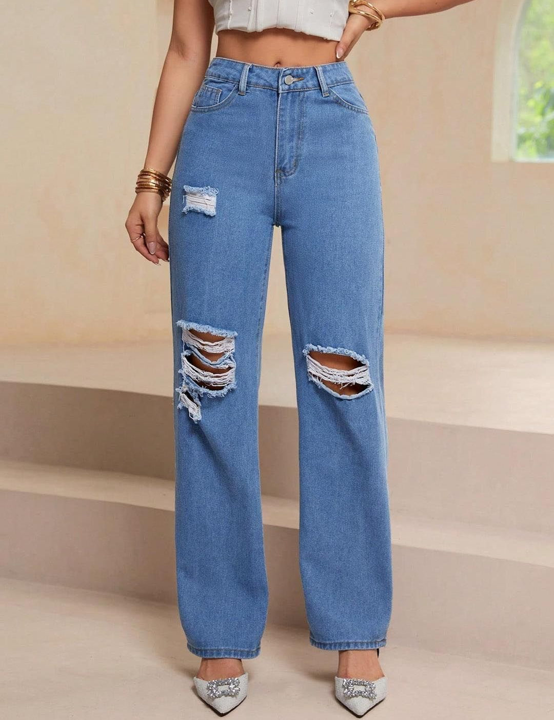 Kotty Women Straight Fit High-Rise Highly Distressed Jeans