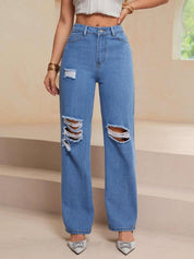 Kotty Women Straight Fit High-Rise Highly Distressed Jeans