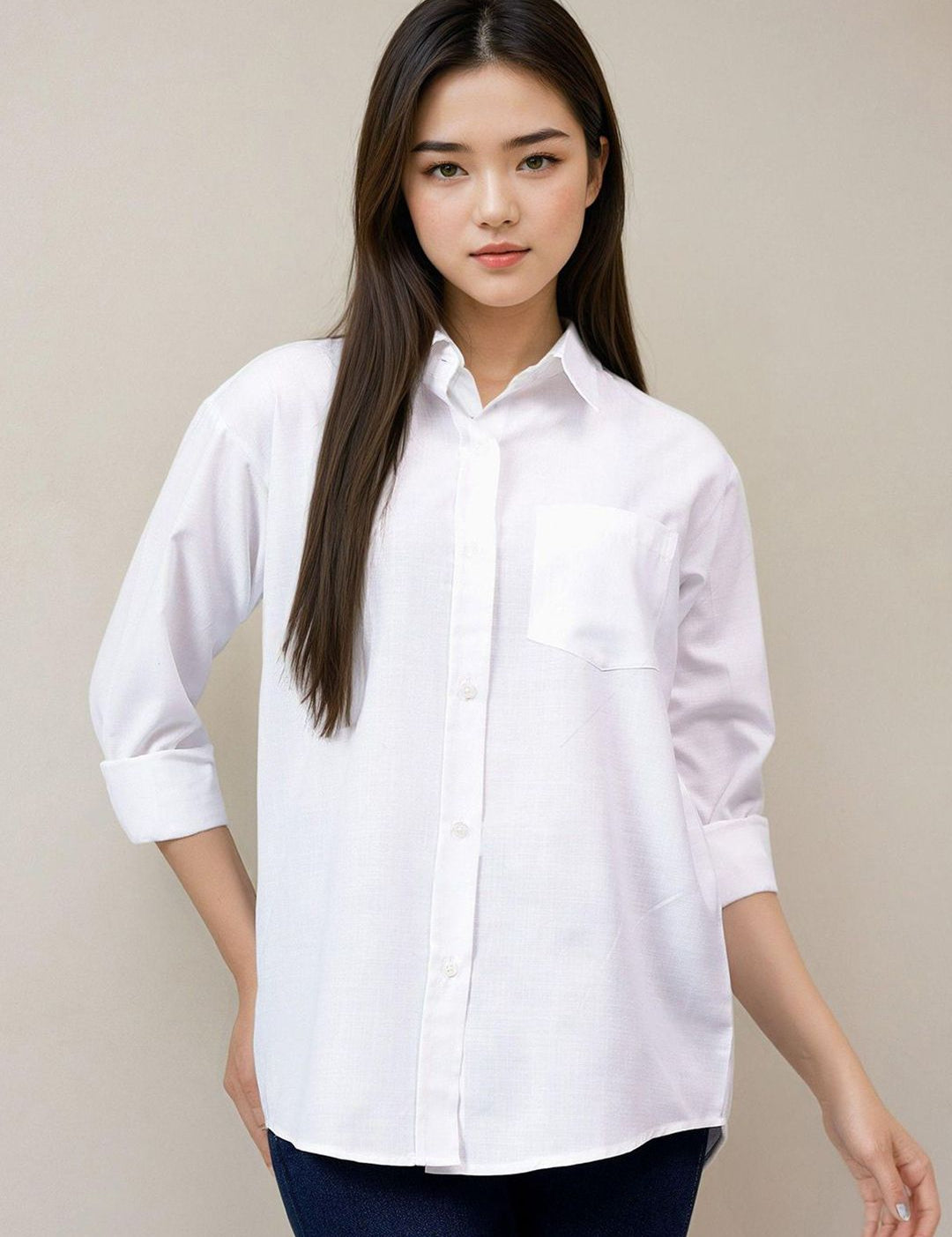 Kotty Women Spread Collar Solid Cotton Relaxed Fit Casual Shirt