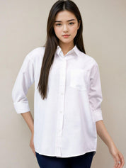 Kotty Women Spread Collar Solid Cotton Relaxed Fit Casual Shirt