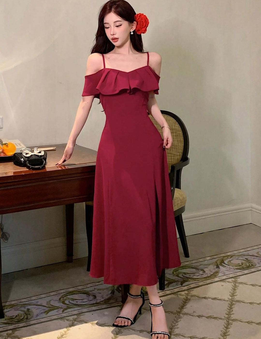 Kotty Women Shoulder Straps A-Line Midi Dress