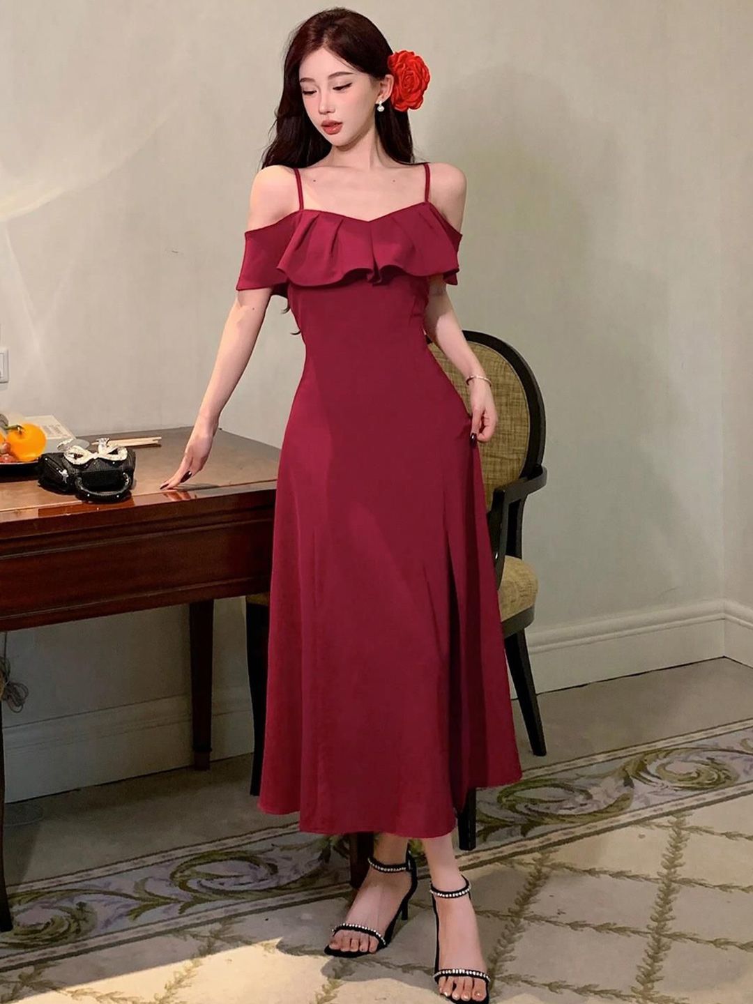 Kotty Women Shoulder Straps A-Line Midi Dress