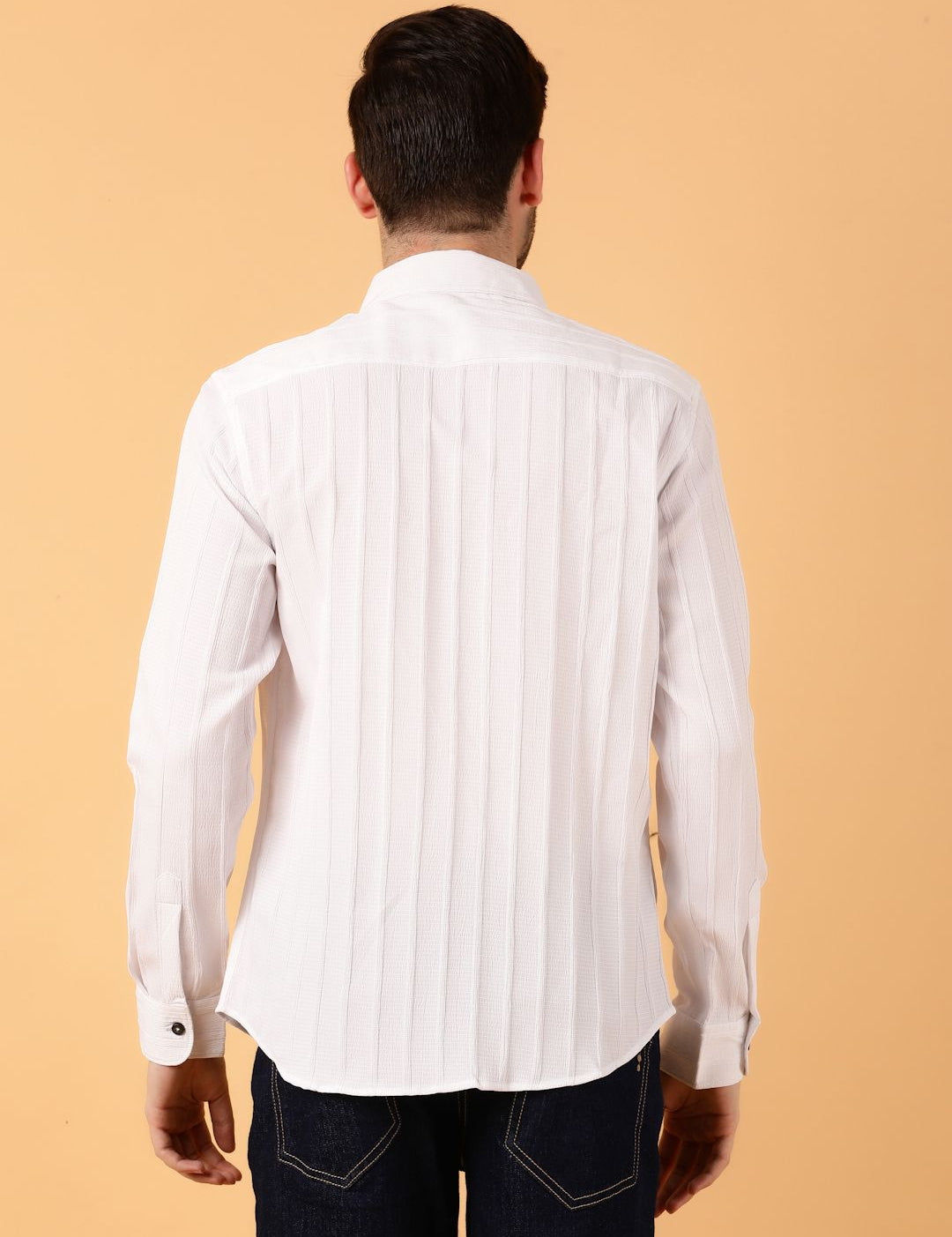 Kotty Men Relaxed Spread Collar Textured Cotton Casual Shirt