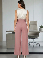 Peach Regular Fit High-Rise Trousers for Women | Kotty