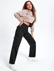 Kotty Women Cotton Straight Fit High-Rise Cargo Styles Jeans