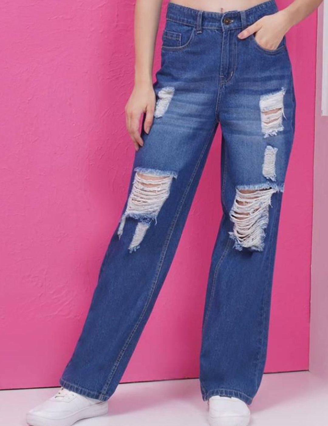 Kotty Women Cotton Straight Fit High-Rise Highly Distressed Jeans