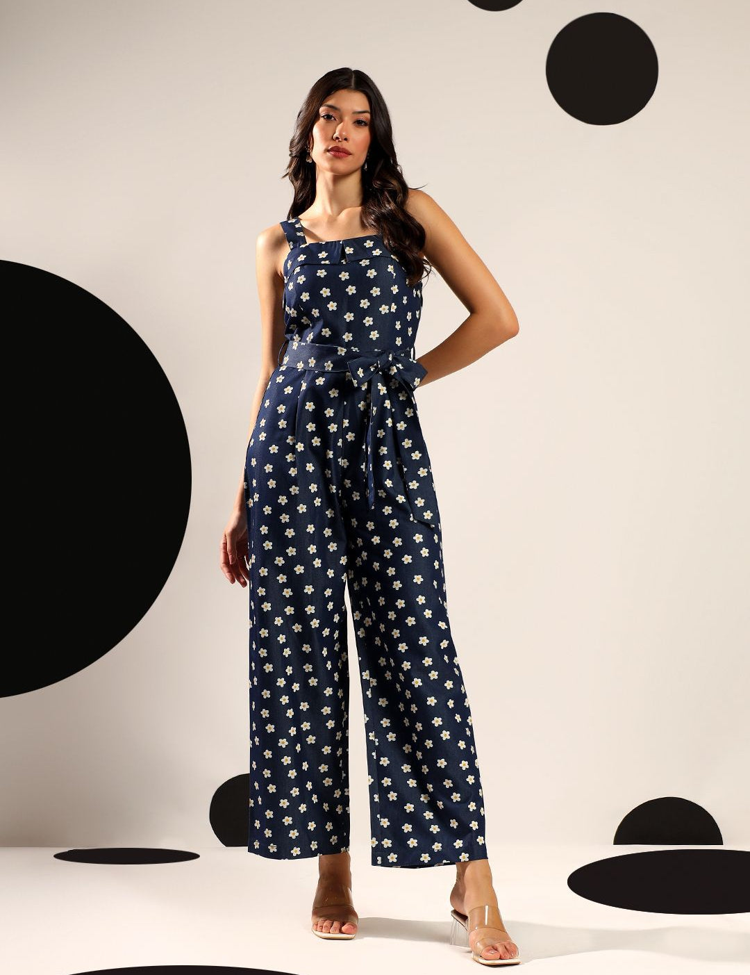 Kotty Women Floral Printed Shoulder Straps Cotton Basic Jumpsuit
