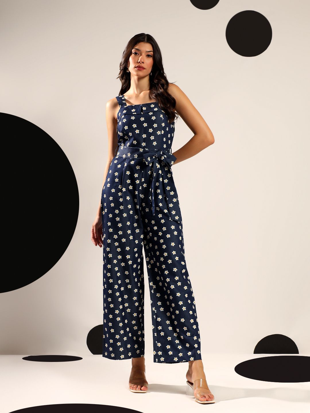 Kotty Women Floral Printed Shoulder Straps Cotton Basic Jumpsuit