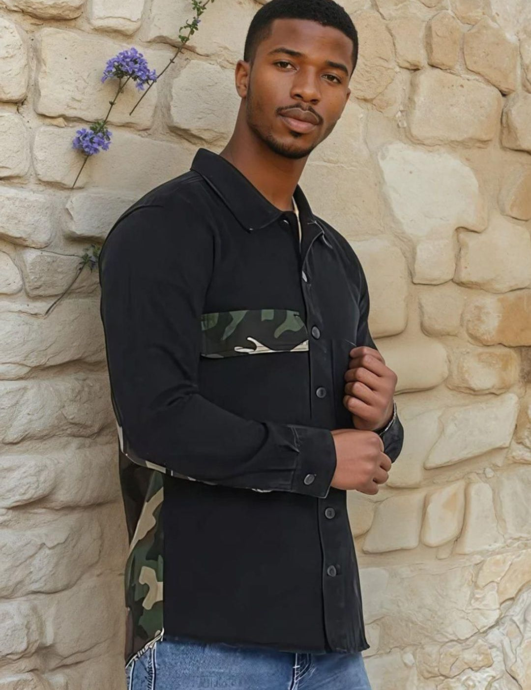 Kotty Abstract Printed Open Front Denim Jacket