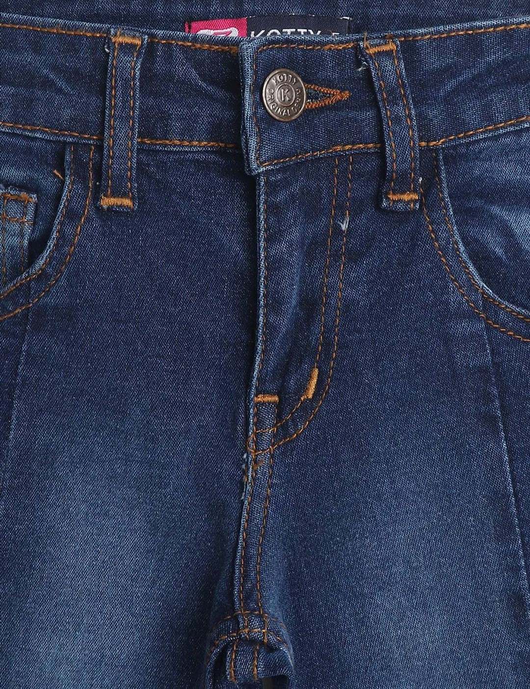 Kotty Girls Bootcut High-Rise Light Fade Stretchable Cotton Jeans With Ankle Slit