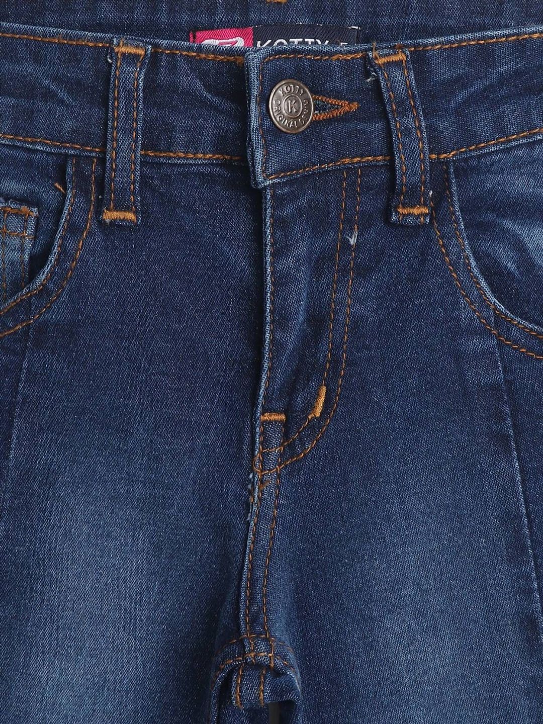 Kotty Girls Bootcut High-Rise Light Fade Stretchable Cotton Jeans With Ankle Slit