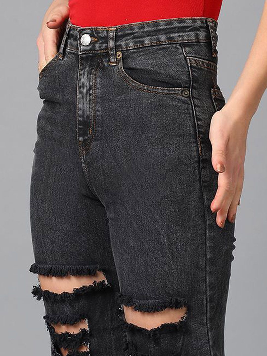 Kotty Women Straight Fit High-Rise Highly Distressed Stretchable Jeans
