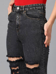 Kotty Women Straight Fit High-Rise Highly Distressed Stretchable Jeans