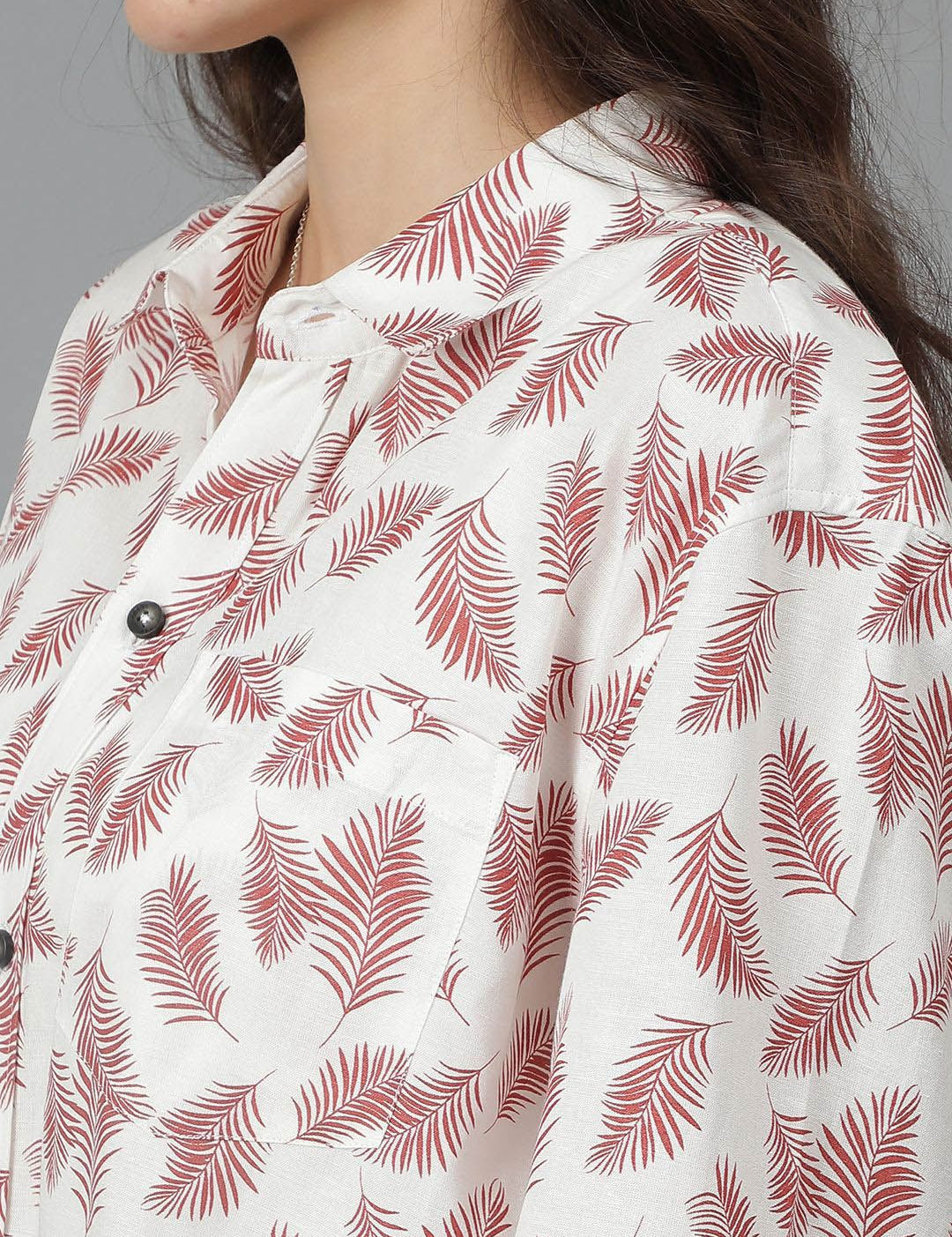 Kotty Women Spread Collar Floral Printed Cotton Oversized Casual Shirt