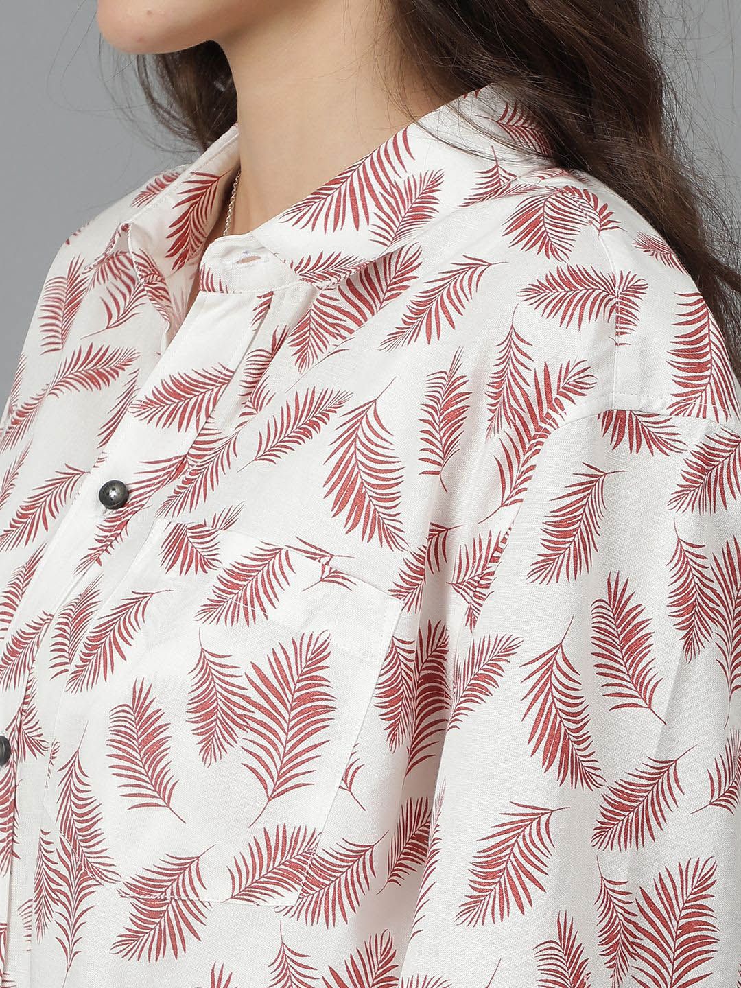 Kotty Women Spread Collar Floral Printed Cotton Oversized Casual Shirt