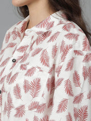 Kotty Women Spread Collar Floral Printed Cotton Oversized Casual Shirt