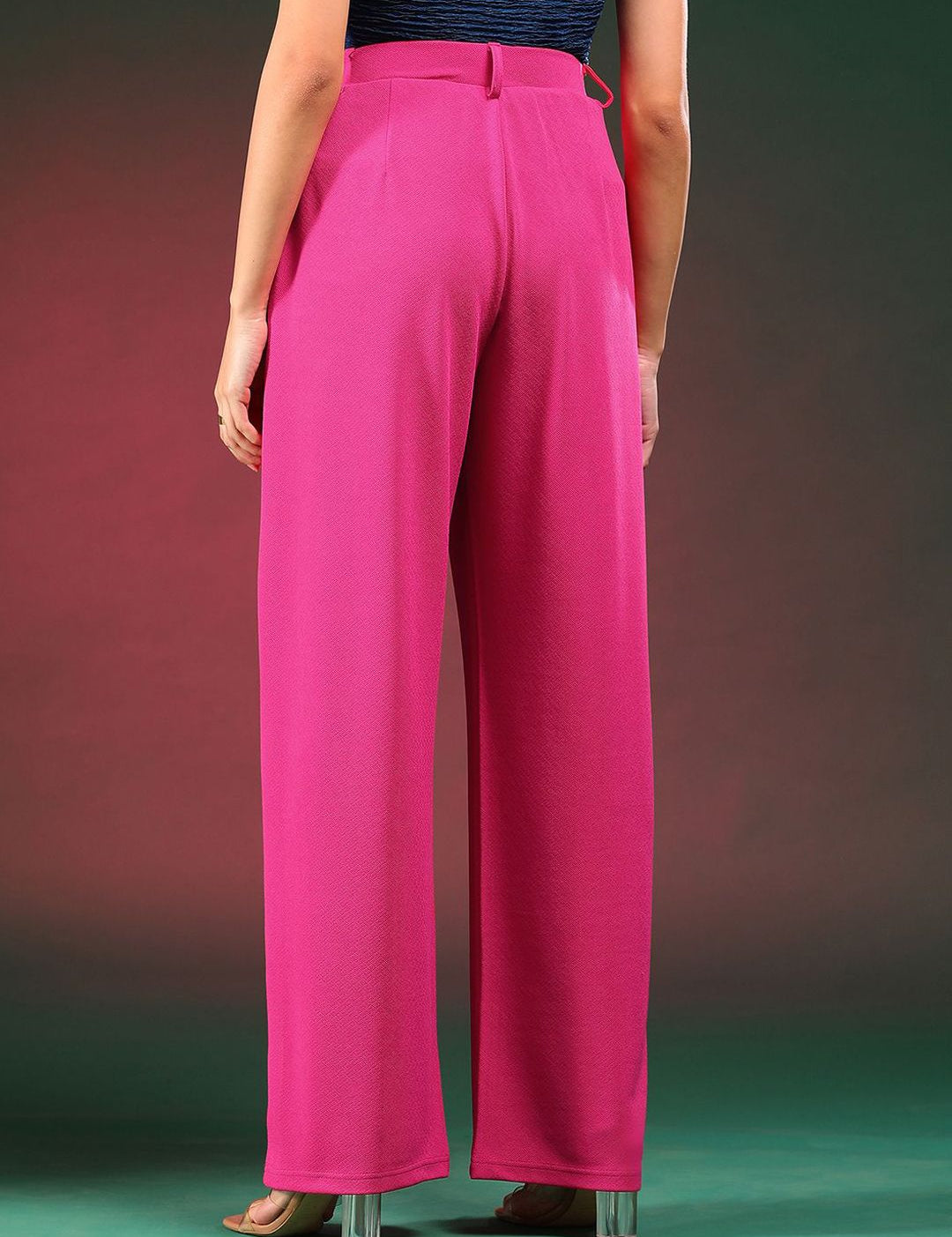 Kotty Women Solid Classic Relaxed Fit High-Rise Pleated Regular Trousers