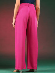 Kotty Women Solid Classic Relaxed Fit High-Rise Pleated Regular Trousers