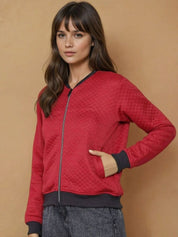Kotty Women Mandarin Collar Self Design Bomber Jacket