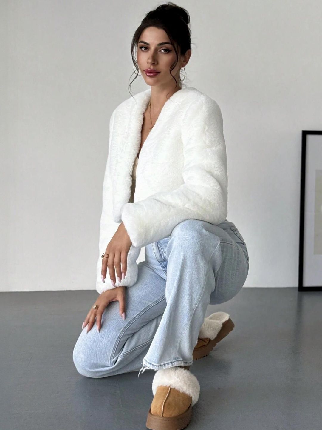 Kotty Women Collarless Self Design Open Front Jacket