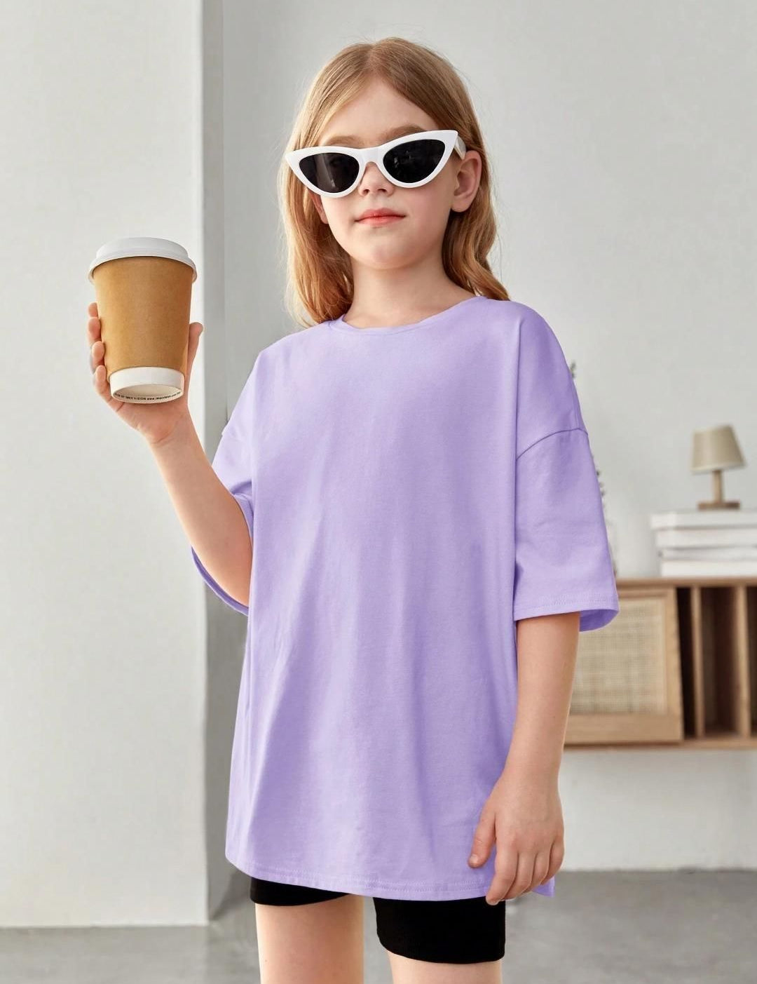 Kotty Girls Graphic Printed Round Neck Cotton Oversized T-shirt