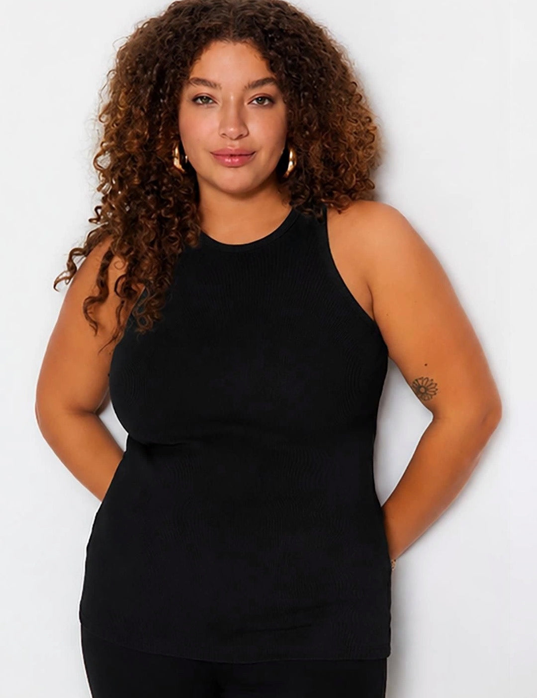 Kotty Women's Jet Black Round Neck Sleeveless Top | Basic Casual Top