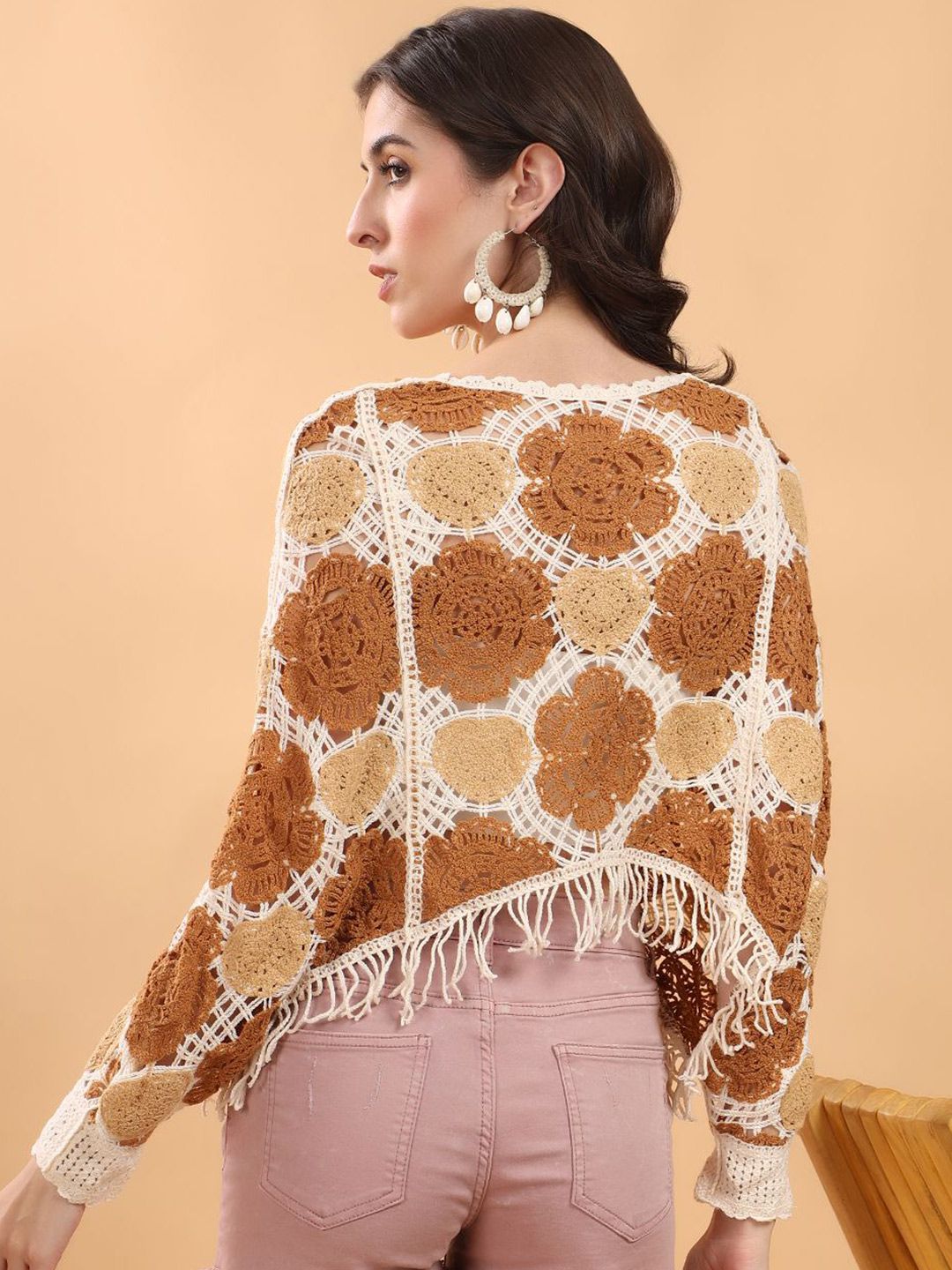 Kotty Self Design Batwing Sleeves Crop Top