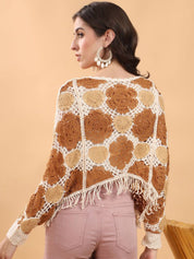 Kotty Self Design Batwing Sleeves Crop Top