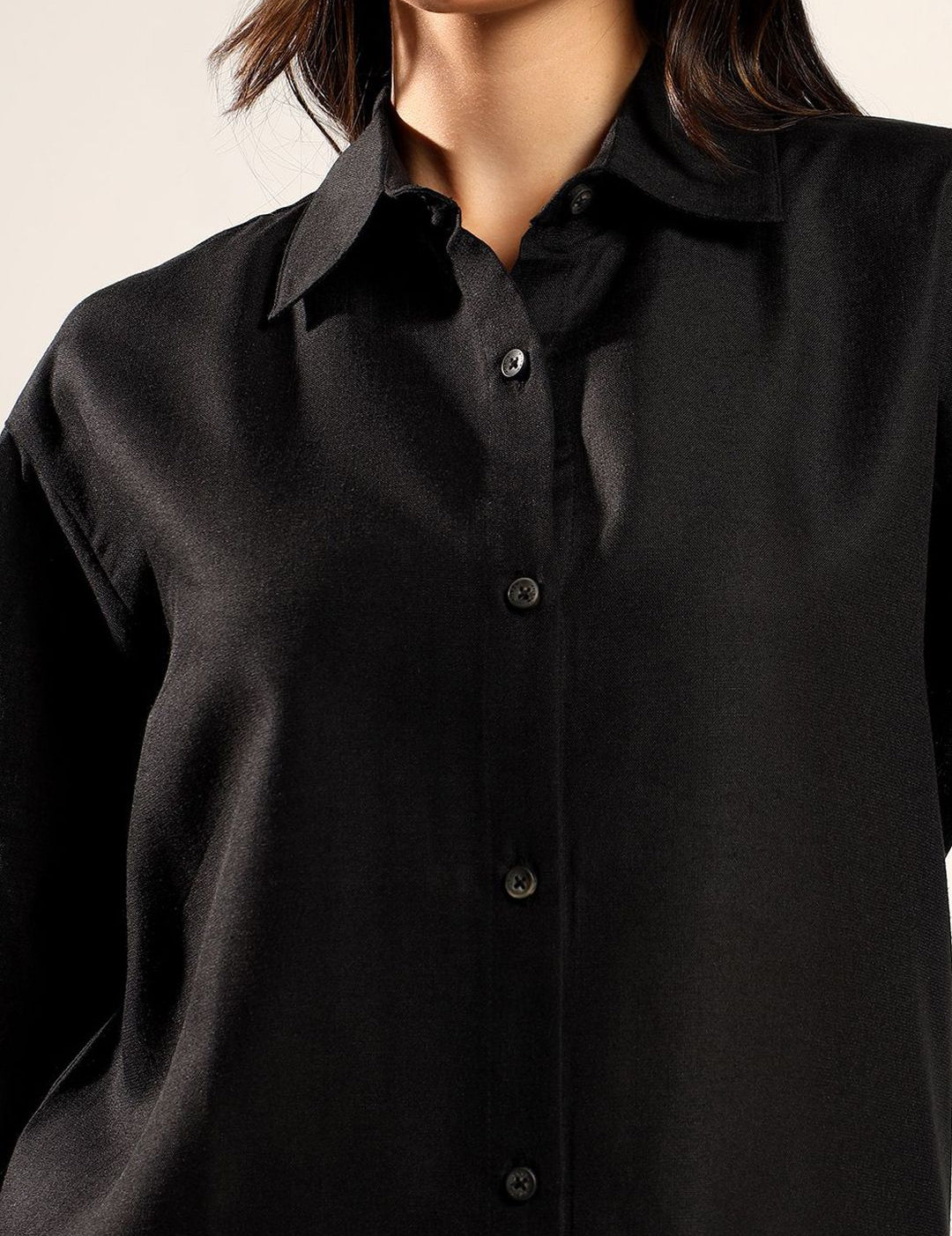 Kotty Women Relaxed Fit Solid Spread Collar Cotton Casual Shirt