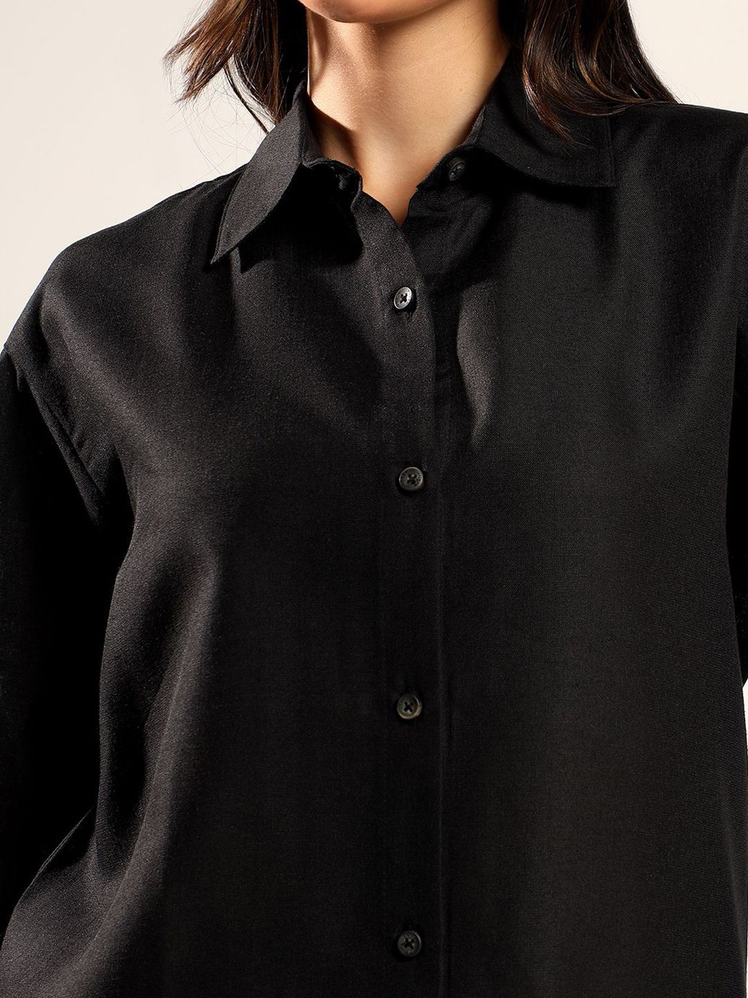 Kotty Women Relaxed Fit Solid Spread Collar Cotton Casual Shirt