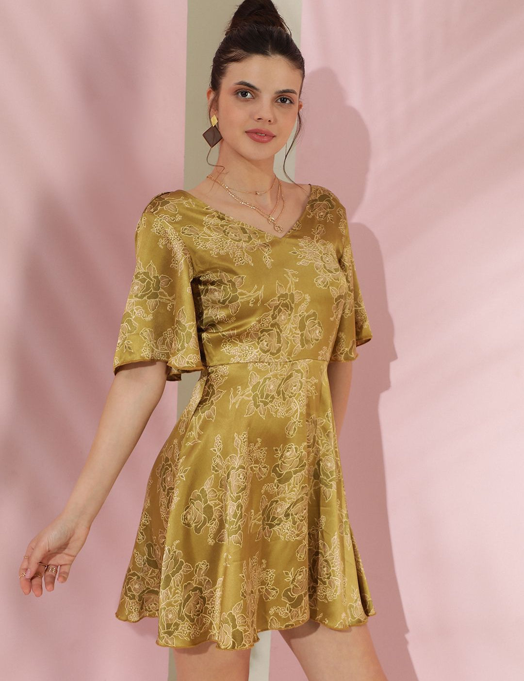 Kotty Women Print Flared Sleeve Fit & Flare Mini Dress