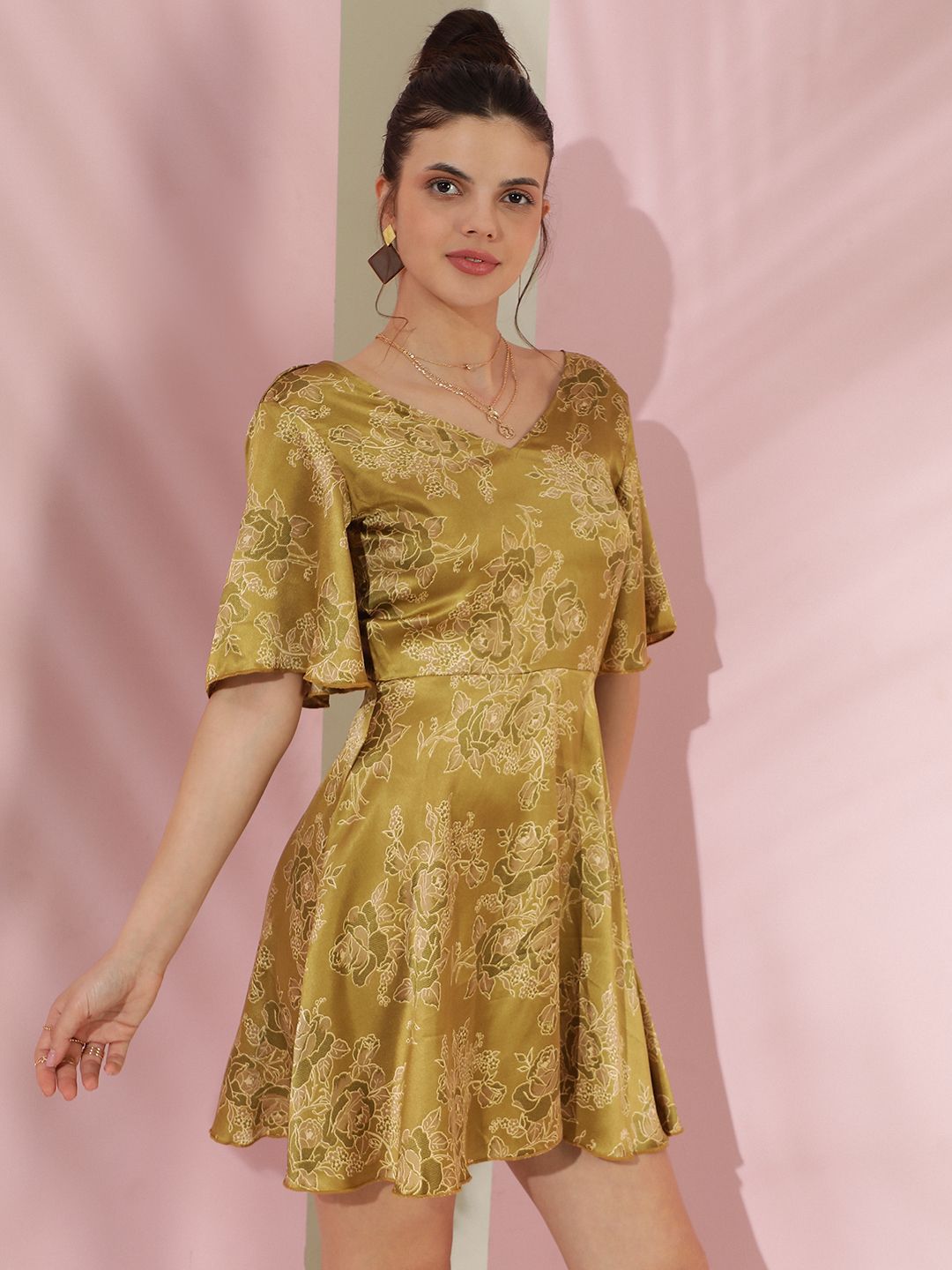 Kotty Women Print Flared Sleeve Fit & Flare Mini Dress